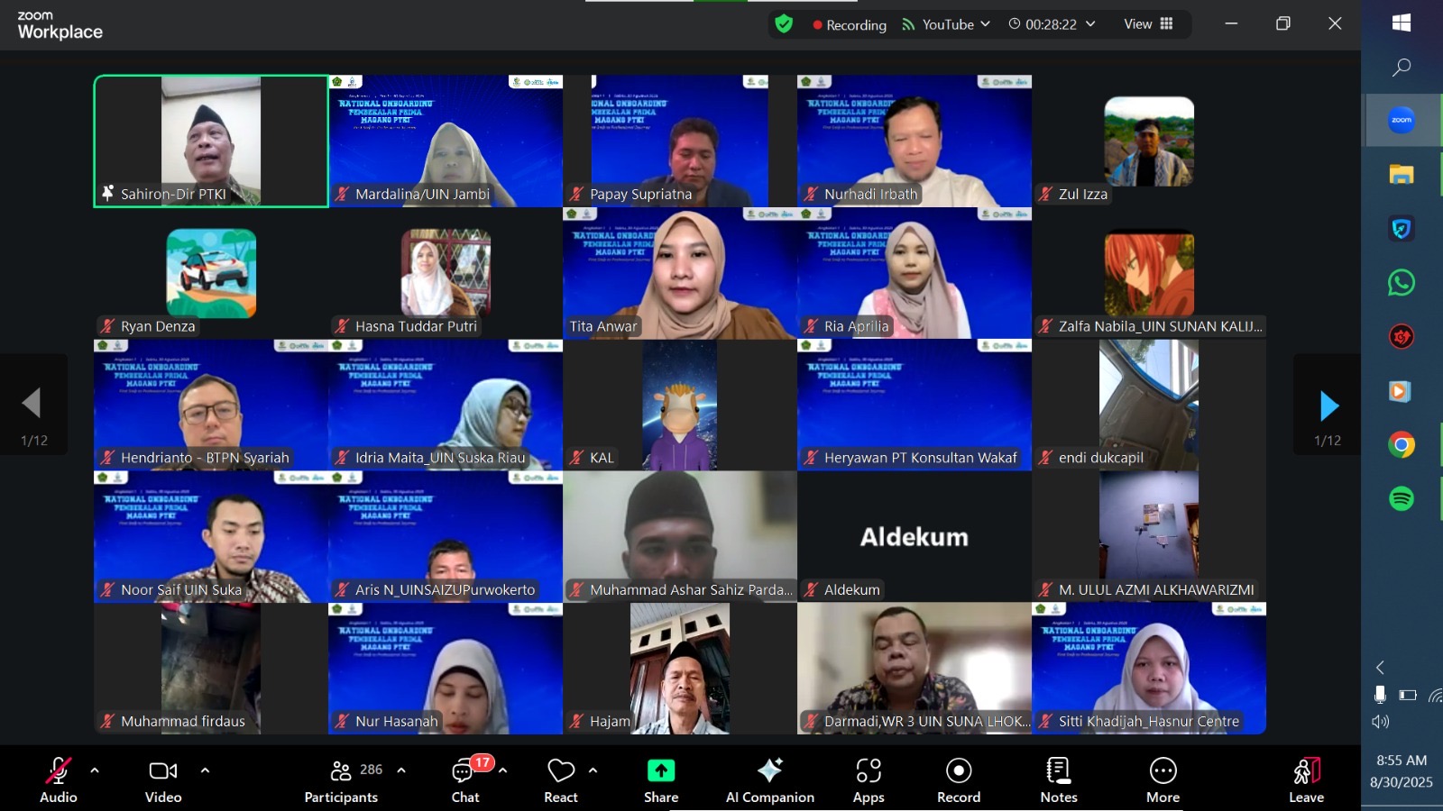 Kepala UPKK UIN STS Jambi Ikut hadir pada kegiatan National Onboarding Pembekalan Prima Magang PTKI.