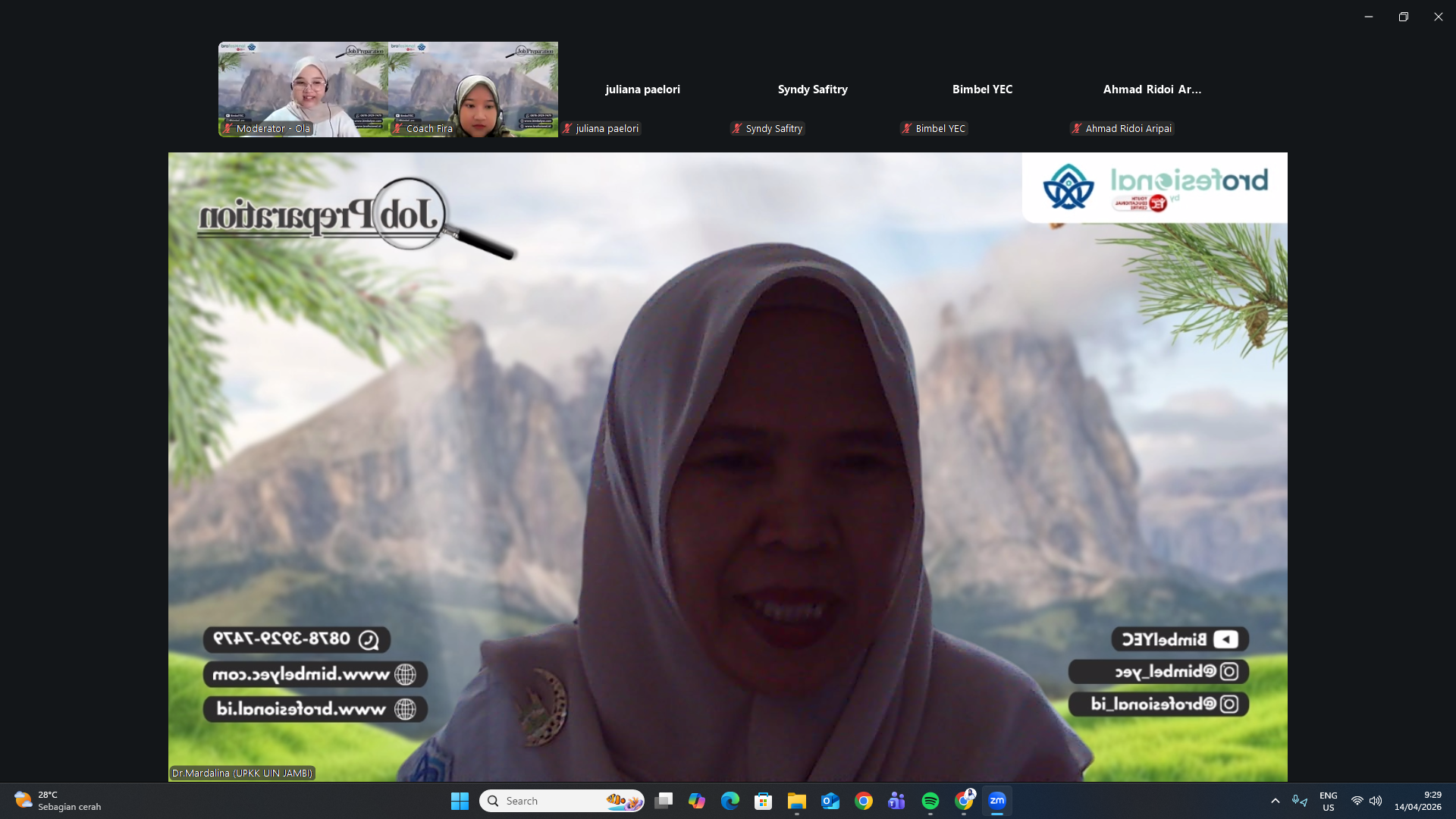 UPKK Bekerjasama dengan Brofesional by YEC (Youth Educational Centre) Melaksanakan Kegiatan Bimbingan Bimbingan Persiapan Karier bagi Mahasiswa dan Alumni UIN STS Jambi